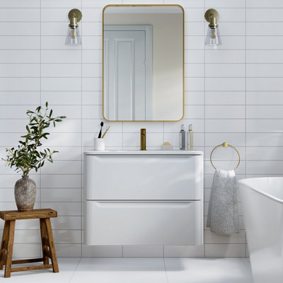B&Q Glina White Gloss Ceramic Indoor Wall Tile, Pack Of 27, (L)300Mm (W)100Mm