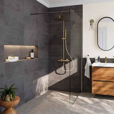 Goodhome Metal Id Anthracite Matt Concrete Effect Textured Porcelain Indoor & Outdoor Wall & Floor Tile, Pack Of 6, (L)600Mm (W)300Mm