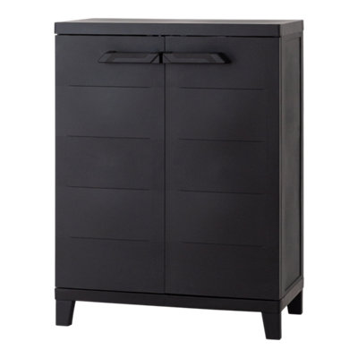B&Q 1 Shelf Black Plastic Utility Short Storage Cabinet (H)88Cm X (W)66Cm X (D)40Cm