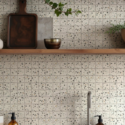 Goodhome Helim Multicolour Frosted Matt Concrete Effect Terrazzo Recycled Glass Mosaic Tile, (L)300Mm (W)300Mm