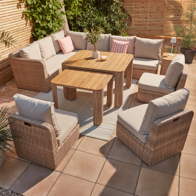 Goodhome Elos Beige Rattan Effect 9 Seater Modular Corner Dining Set