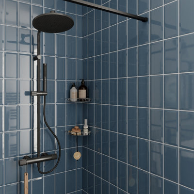 Goodhome Trentie Blue Gloss Textured Ceramic Indoor Wall Tile, Pack Of 50, (L)200Mm (W)100Mm