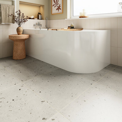 Goodhome Tulum Grey Matt Terrazzo Stone Effect Porcelain Indoor Wall & Floor Tile, Pack Of 3, (L)600Mm (W)600Mm