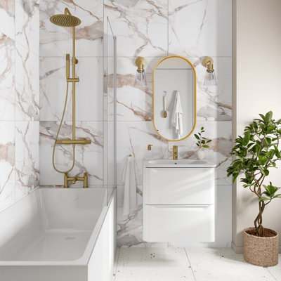 Goodhome Cervo White & Gold Matt Marble Effect Textured Porcelain Indoor Wall & Floor Tile, Pack Of 3, (L)600Mm (W)600Mm