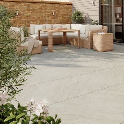 Goodhome Gibil Greige Matt Stone Effect Textured Porcelain Outdoor Floor Tile, Pack Of 1, (L)900Mm (W)600Mm