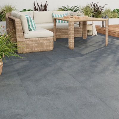 Goodhome Paski Anthracite Matt Concrete Effect Porcelain Outdoor Floor Tile, Pack Of 2, (L)600Mm (W)600Mm