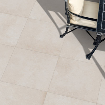 Goodhome Paski Cream Matt Concrete Effect Porcelain Outdoor Floor Tile, Pack Of 2, (L)600Mm (W)600Mm
