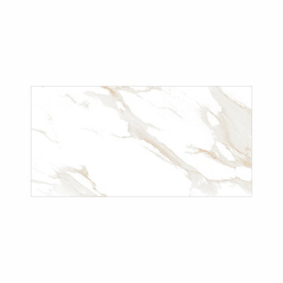 Goodhome Sardoj White & Gold Polished Marble Effect Porcelain Indoor Wall & Floor Tile, Pack Of 2, (L)1200Mm (W)600Mm