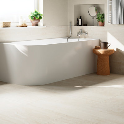 Goodhome Ancho White Matt Stone Effect Porcelain Indoor Wall & Floor Tile, Pack Of 2, (L)1200Mm (W)600Mm