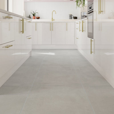 Goodhome Vezeni Light Grey Matt Concrete Effect Porcelain Indoor Wall & Floor Tile, Pack Of 2, (L)1200Mm (W)600Mm