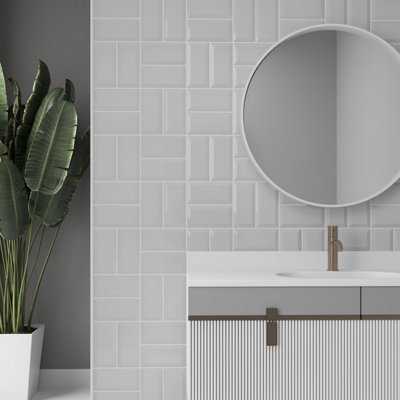 Goodhome Trentie Taupe Gloss Textured Ceramic Indoor Wall Tile, Pack Of 50, (L)200Mm (W)100Mm
