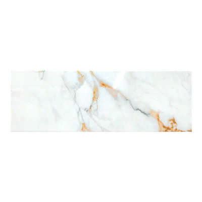 Goodhome Elegance White & Gold Gloss Marble Effect Ceramic Indoor Wall Tile Sample