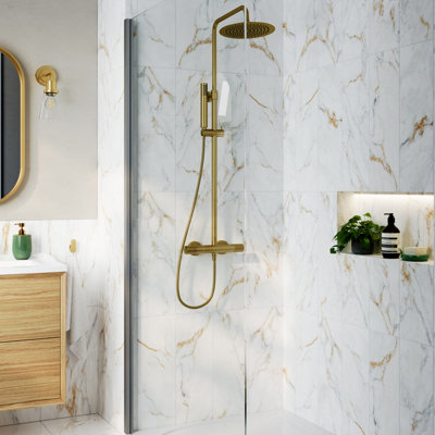 Goodhome Elegance White & Gold Gloss Marble Effect Ceramic Indoor Wall Tile, Pack Of 12, (L)600Mm (W)200Mm