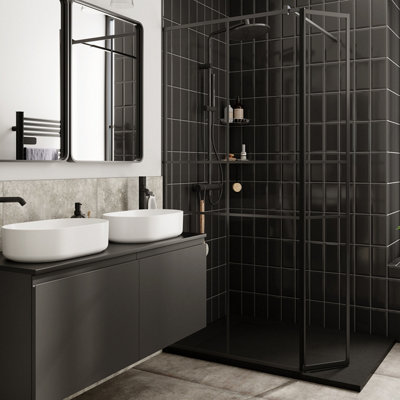 Goodhome Trentie Black Gloss Textured Ceramic Indoor Wall Tile, Pack Of 50, (L)200Mm (W)100Mm