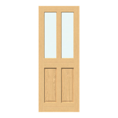 Fortia 2 Panel 2 Lite Clear Half Glazed Traditional Oak Veneer Internal Oak Door, (H)1981Mm (W)838Mm (T)35Mm
