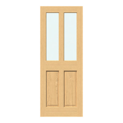 Fortia 2 Panel 2 Lite Clear Half Glazed Traditional Oak Veneer Internal Oak Door, (H)1981Mm (W)686Mm (T)35Mm