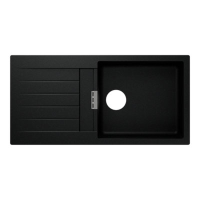 Goodhome Torla Matt Black Composite Quartz 1 Bowl Sink & Drainer 1000Mm X 1000Mm