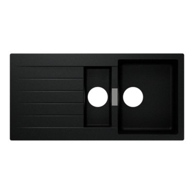 Goodhome Torla Matt Black Composite Quartz 1.5 Bowl Sink & Drainer 1000Mm X 1000Mm