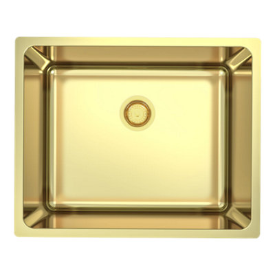 Goodhome Villach Brushed Brass Stainless Steel 1 Bowl Kitchen Sink 440Mm X 440Mm