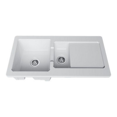 Goodhome Steinfeld White Ceramic 1.5 Bowl Kitchen Sink 500Mm X 1000Mm