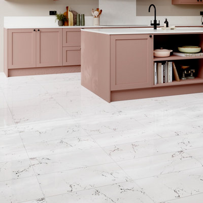 Goodhome Elegance Marble White & Grey Gloss Marble Effect Ceramic Indoor Wall & Floor Tile, Pack Of 6, (L)600Mm (W)300Mm