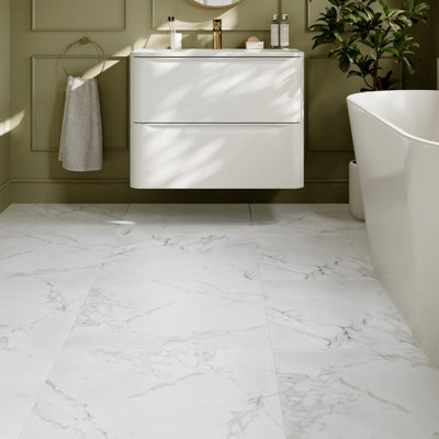 Goodhome Elegance Marble White & Grey Matt Marble Effect Porcelain Indoor Wall & Floor Tile, Pack Of 3, (L)600Mm (W)600Mm