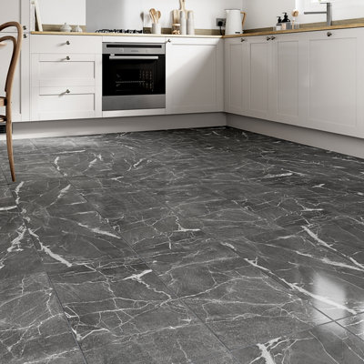 Goodhome Elegance Marble Grey Gloss Marble Effect Ceramic Indoor Wall & Floor Tile, Pack Of 6, (L)600Mm (W)300Mm