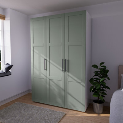 B&Q Atomia Modern Matt Reed Green 2 Drawer Tall Triple Wardrobe (H)2247Mm (W)1000Mm (D)580Mm