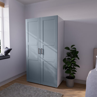 B&Q Atomia Modern Matt Dusk Blue Tall Double Wardrobe With Shelving (H)1875Mm (W)1000Mm (D)580Mm