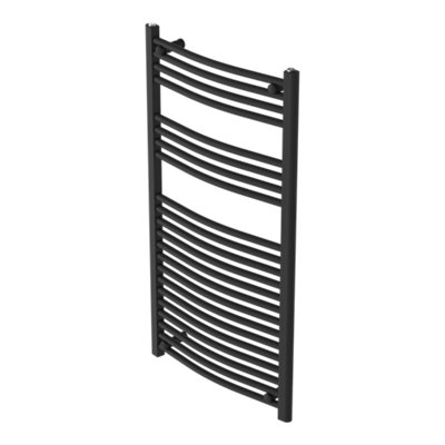 Flomasta Black Hydraulic Curved Towel Warmer (W)600Mm X (H)1100Mm