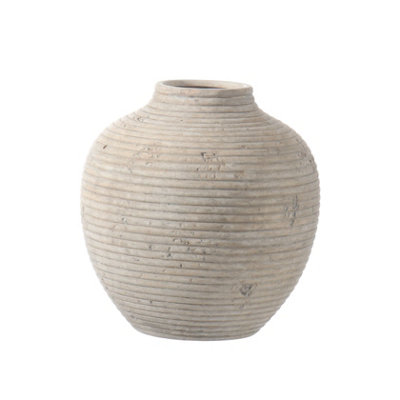 B&Q Medium Taupe Matt Ceramic Ridged Vase, (H)26Cm (D)25Cm