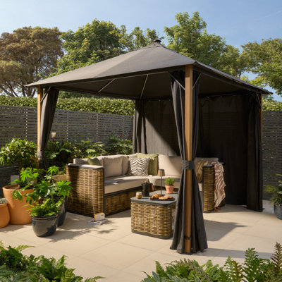 Goodhome Gening Dark Shadow Apex Quick Pitch Square Gazebo Tent (H) 2.86M (W) 3M (D) 3M