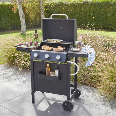 B&Q Elgar Black 3 Burner Gas Bbq