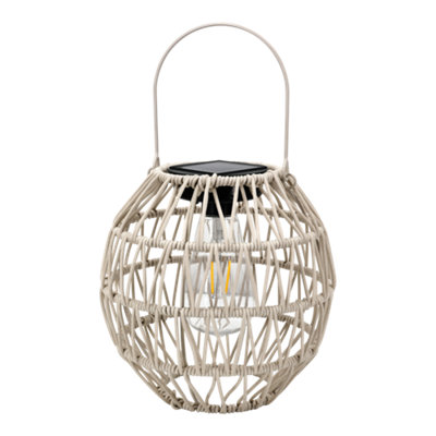 B&Q Cream Rattan Effect Round Solar-Powered Integrated Led Outdoor Lantern