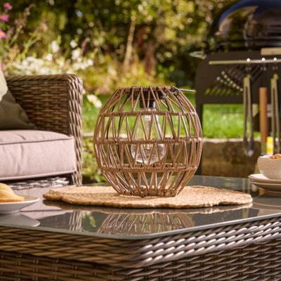 B&Q Natural Rattan Effect Round Solar-Powered Integrated Led Outdoor Lantern
