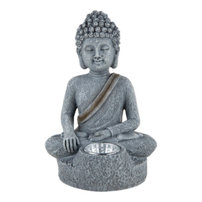 B&Q Buddha Grey Stone Effect Buddha Solar-Powered Integrated Led Outdoor Decorative Light