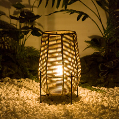 B&Q Brown Rattan Effect Solar-Powered Integrated Led Outdoor Lantern