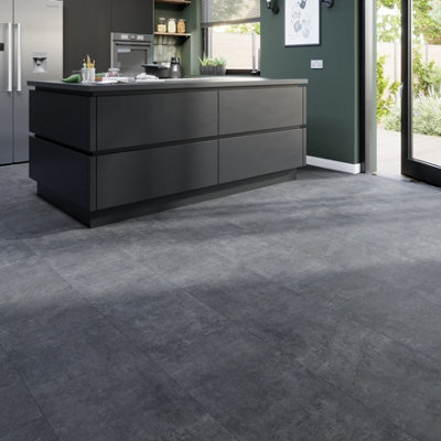 Goodhome Italo Ceramin Grey Deeply Textured Metallic Effect Textured Click Vinyl Tile, 2.4M²