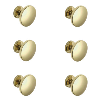 Goodhome Lybas Zinc Alloy Brass Effect Round Cabinet Knob (Dia)30Mm, Pack Of 6
