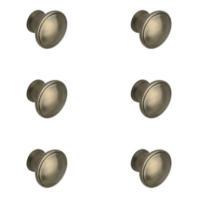 Goodhome Marmus Zinc Alloy Brass Effect Round Cabinet Knob (Dia)30Mm, Pack Of 6