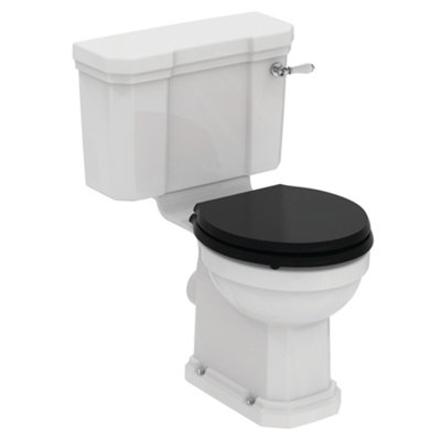 Ideal Standard Waverley White Boxed Rim Close-Coupled Toilet & Cistern With Black Standard Close Seat