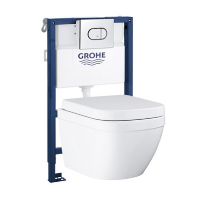 Grohe Euro Alpine White Rimless Comfort Height Wall Hung Toilet With Soft Close Seat & Low Level Cistern