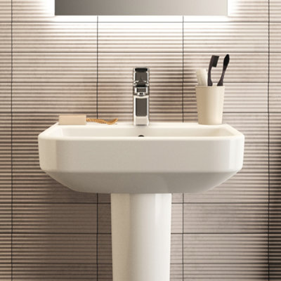 Ideal Standard I.life S Gloss White Rectangular Floor-Mounted Full Pedestal Basin (H)84.5Cm (W)50Cm