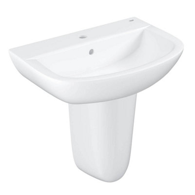 Grohe Bau Gloss White Oval Wall-Mounted Semi-Pedestal Basin