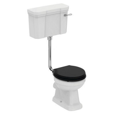 Ideal Standard Waverley Low Level White Boxed Rim High-Low Toilet & Cistern With Black Standard Close Seat & Low Level Cistern