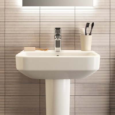 Ideal Standard I.life S Gloss White Rectangular Wall-Mounted Semi-Pedestal Basin (H)48.5Cm (W)55Cm