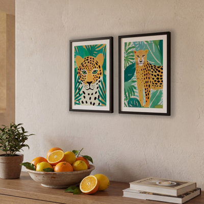 Arthouse Cheetah Green & Orange Wall Art, Set Of 2 (H)40Cm X (W)30Cm