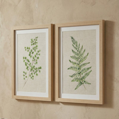 Arthouse Fern Leaves Green & Neutral Framed Print (H)40Cm X (W)30Cm, Set Of 2