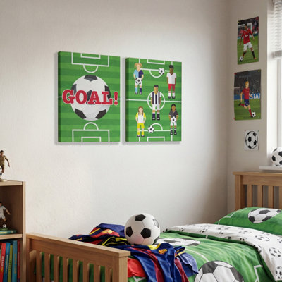 Arthouse Football Green Canvas Art, Set Of 2 (H)40Cm X (W)30Cm