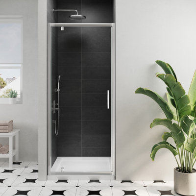 Triton Fast Fix Chrome Effect Clear Pivot Shower Door (H)190Cm (W)76Cm